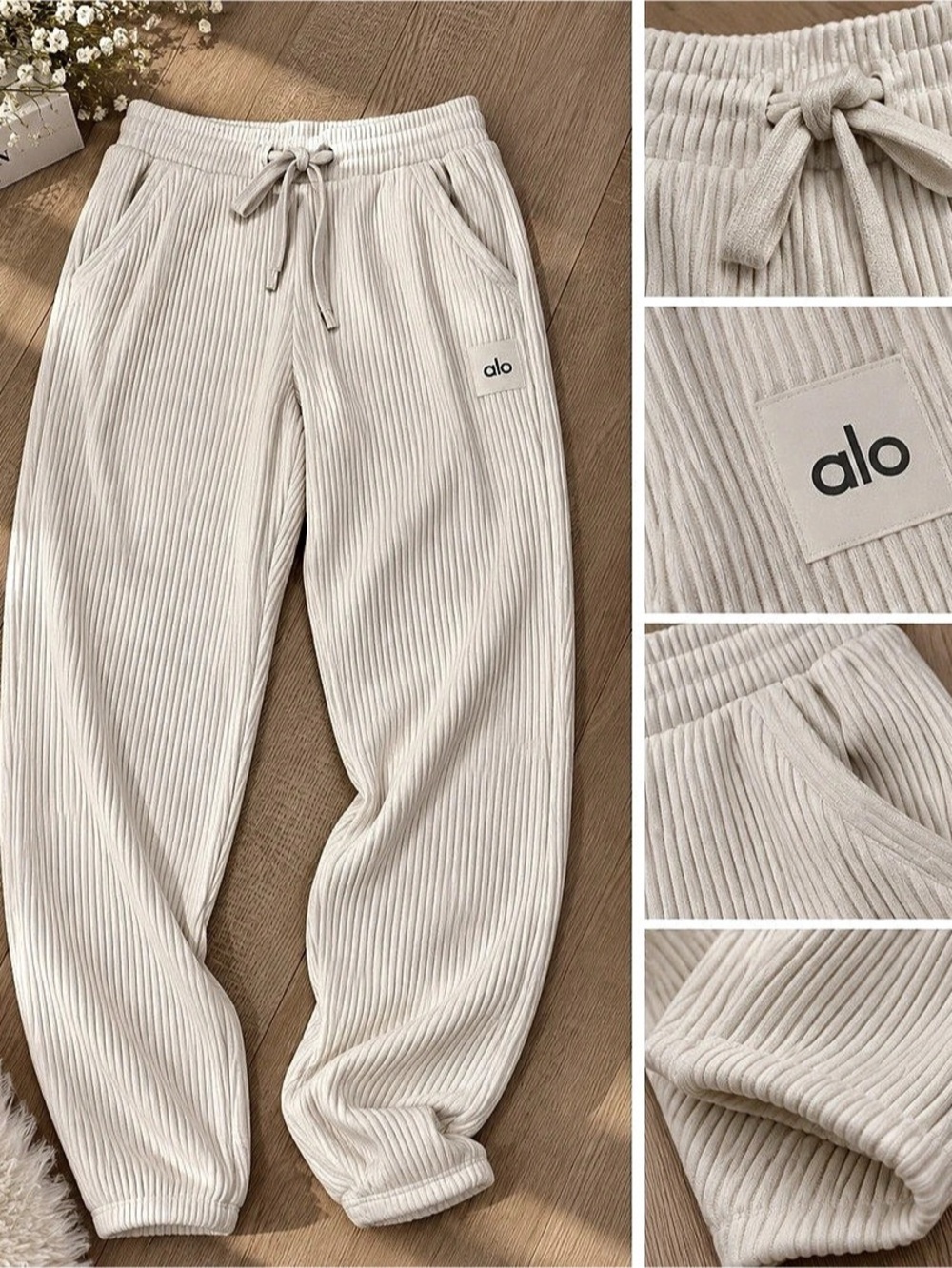 Alo Ribbed Joggers in White